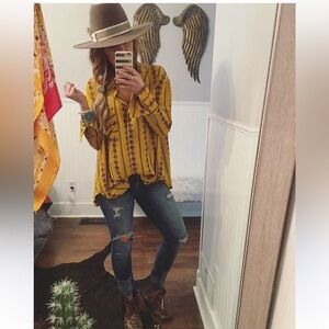 Hummingbird Mustard Yellow Printed Button-Down Shirt